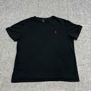 Polo Ralph Lauren Shirt Mens Extra Large Black V Neck Red Pony Logo Cotton
